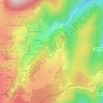 Mapa topográfico Les Granges, altitude, relevo