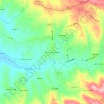 Mapa topográfico Outeiro do Moinho, altitude, relevo