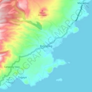 Mapa topográfico Balindong, altitude, relevo