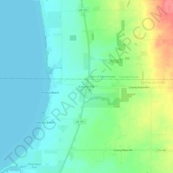 Mapa topográfico Calumetville, altitude, relevo