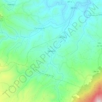 Mapa topográfico Deimãos, altitude, relevo