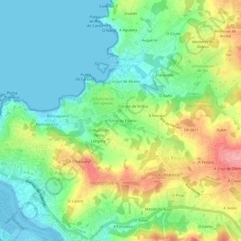 Mapa topográfico A Fonte do Espiño, altitude, relevo