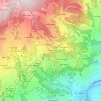 Mapa topográfico Vaccarezza, altitude, relevo