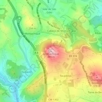 Mapa topográfico Montachique, altitude, relevo