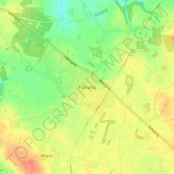 Mapa topográfico Fårvang, altitude, relevo