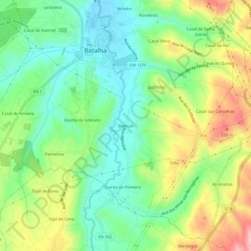 Mapa topográfico Brancas, altitude, relevo