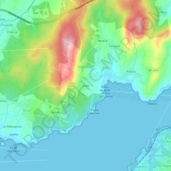Mapa topográfico Rañó, altitude, relevo