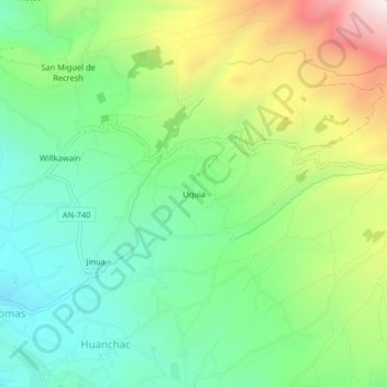 Mapa topográfico Uquia, altitude, relevo