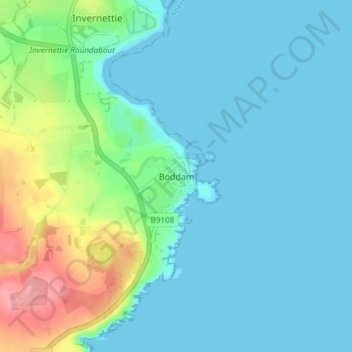 Mapa topográfico Boddam, altitude, relevo