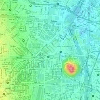 Mapa topográfico Unicentro, altitude, relevo
