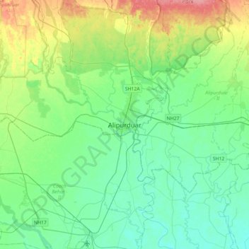 Mapa topográfico Alipurduar, altitude, relevo