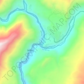 Mapa topográfico Sumdo, altitude, relevo