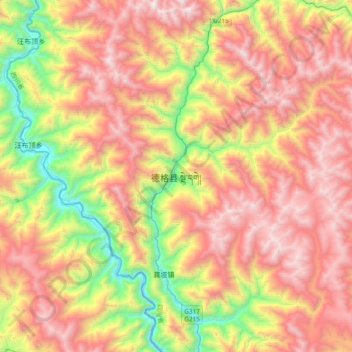 Mapa topográfico 德格县, altitude, relevo