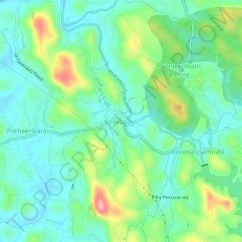 Mapa topográfico Koovapoyil, altitude, relevo