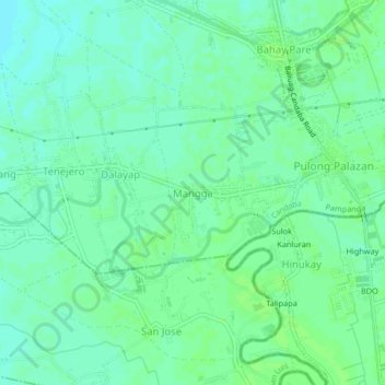 Mapa topográfico Mangga, altitude, relevo