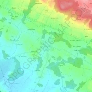 Mapa topográfico Le Gorvello, altitude, relevo
