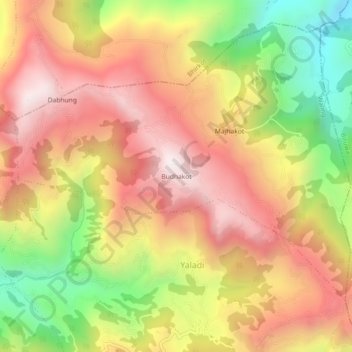 Mapa topográfico Budhakot, altitude, relevo