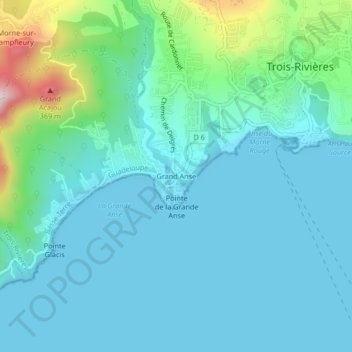 Mapa topográfico Grand Anse, altitude, relevo