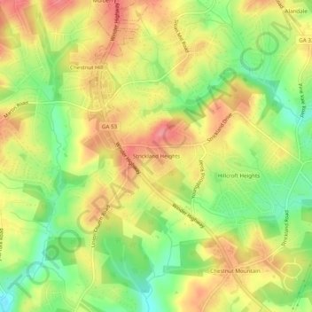 Mapa topográfico Strickland Heights, altitude, relevo