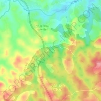 Mapa topográfico Akouté, altitude, relevo