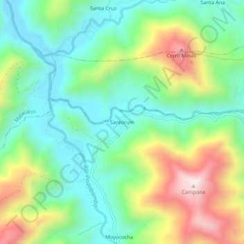 Mapa topográfico Santorum, altitude, relevo