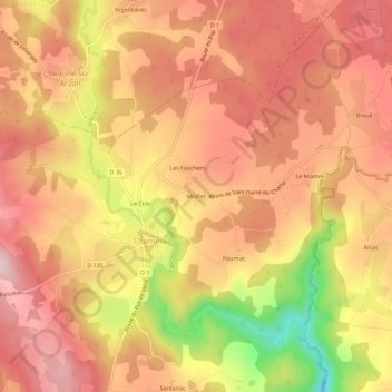 Mapa topográfico Miollet, altitude, relevo