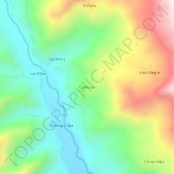 Mapa topográfico Cumbala, altitude, relevo
