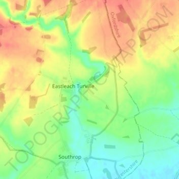 Mapa topográfico Eastleach Martin, altitude, relevo