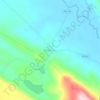 Mapa topográfico Ninantaya, altitude, relevo
