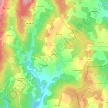 Mapa topográfico Le Martinet, altitude, relevo