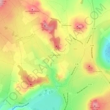 Mapa topográfico Les Amargiers, altitude, relevo