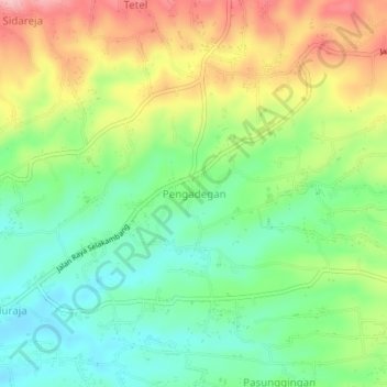 Mapa topográfico Pengadegan, altitude, relevo