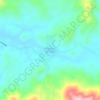 Mapa topográfico Zocoteaca de León, altitude, relevo