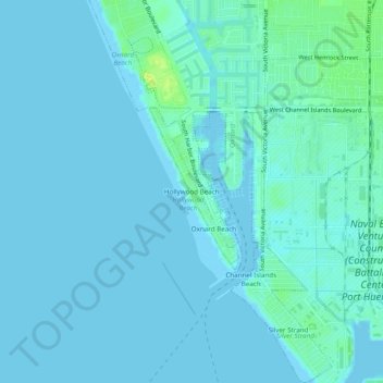 Mapa topográfico Hollywood Beach, altitude, relevo