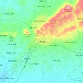 Mapa topográfico Omben, altitude, relevo