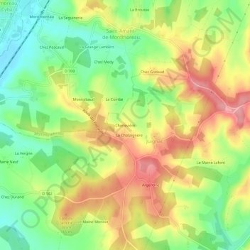 Mapa topográfico Chenevière, altitude, relevo