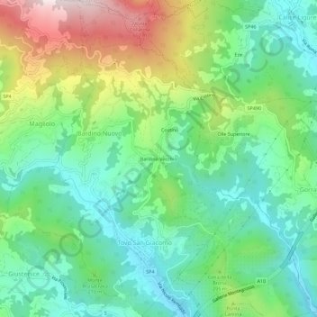 Mapa topográfico Bardino Vecchio, altitude, relevo
