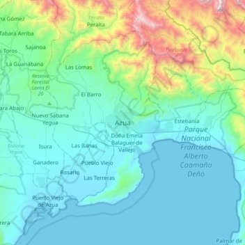 Mapa topográfico Azua, altitude, relevo