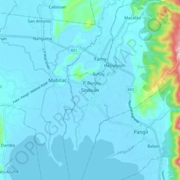 Mapa topográfico Siniloan, altitude, relevo