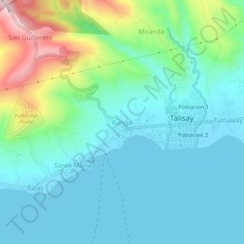Mapa topográfico Banga, altitude, relevo