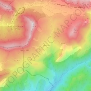 Mapa topográfico L'Estachon, altitude, relevo