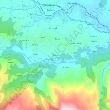 Mapa topográfico Piloñeta, altitude, relevo