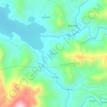 Mapa topográfico Agawz, altitude, relevo