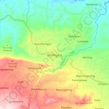 Mapa topográfico Jatinegara, altitude, relevo