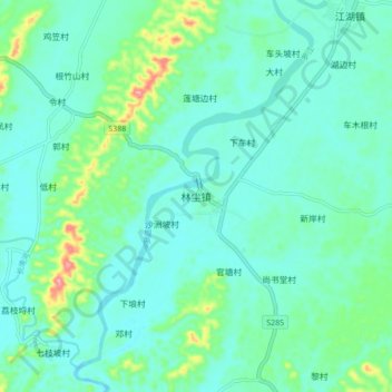 Mapa topográfico 林尘镇, altitude, relevo