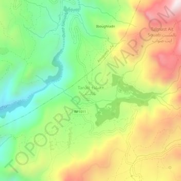 Mapa topográfico Tanalt, altitude, relevo
