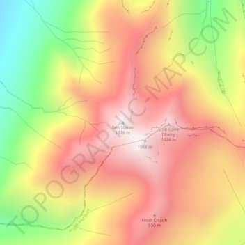 Mapa topográfico Ben Starav, altitude, relevo