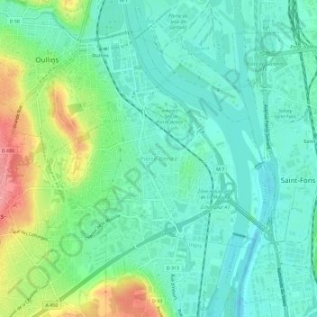 Mapa topográfico Pierre-Bénite, altitude, relevo