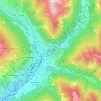Mapa topográfico Briançon, altitude, relevo