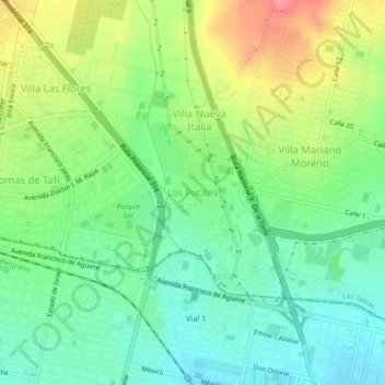 Mapa topográfico Los Pocitos, altitude, relevo